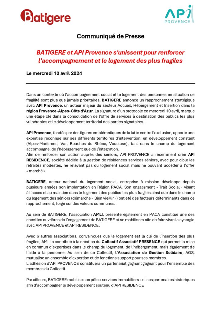 Communiqué de Presse : Batigere et API Provence